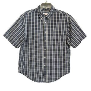 Merona Men's Navy Blue Plaid Short Sleeve Button-Down Shirt‎ Casual Wear